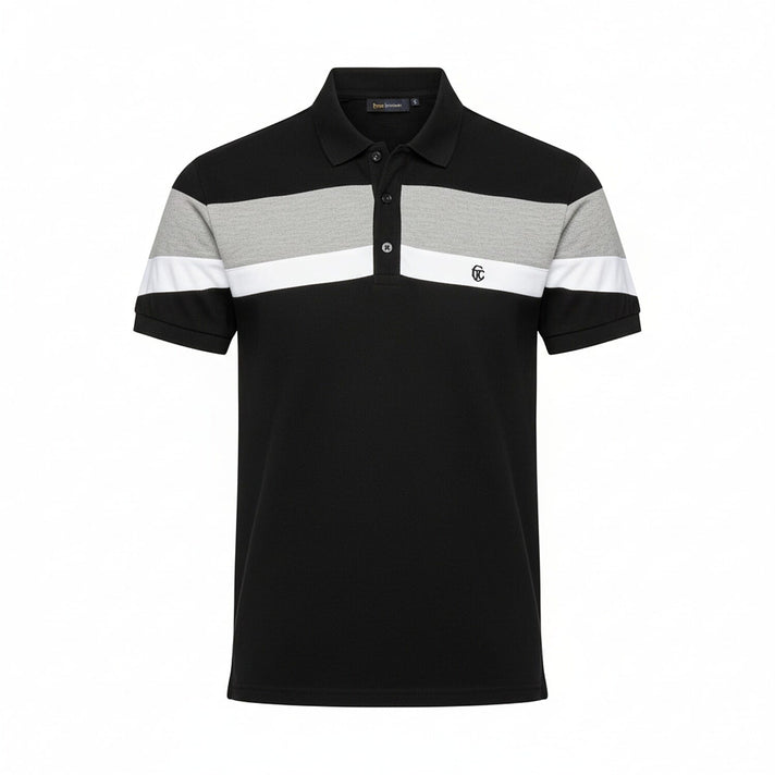 Mens Black Polo with Horizontal Color Block Stripes (Size L) 8167270 1