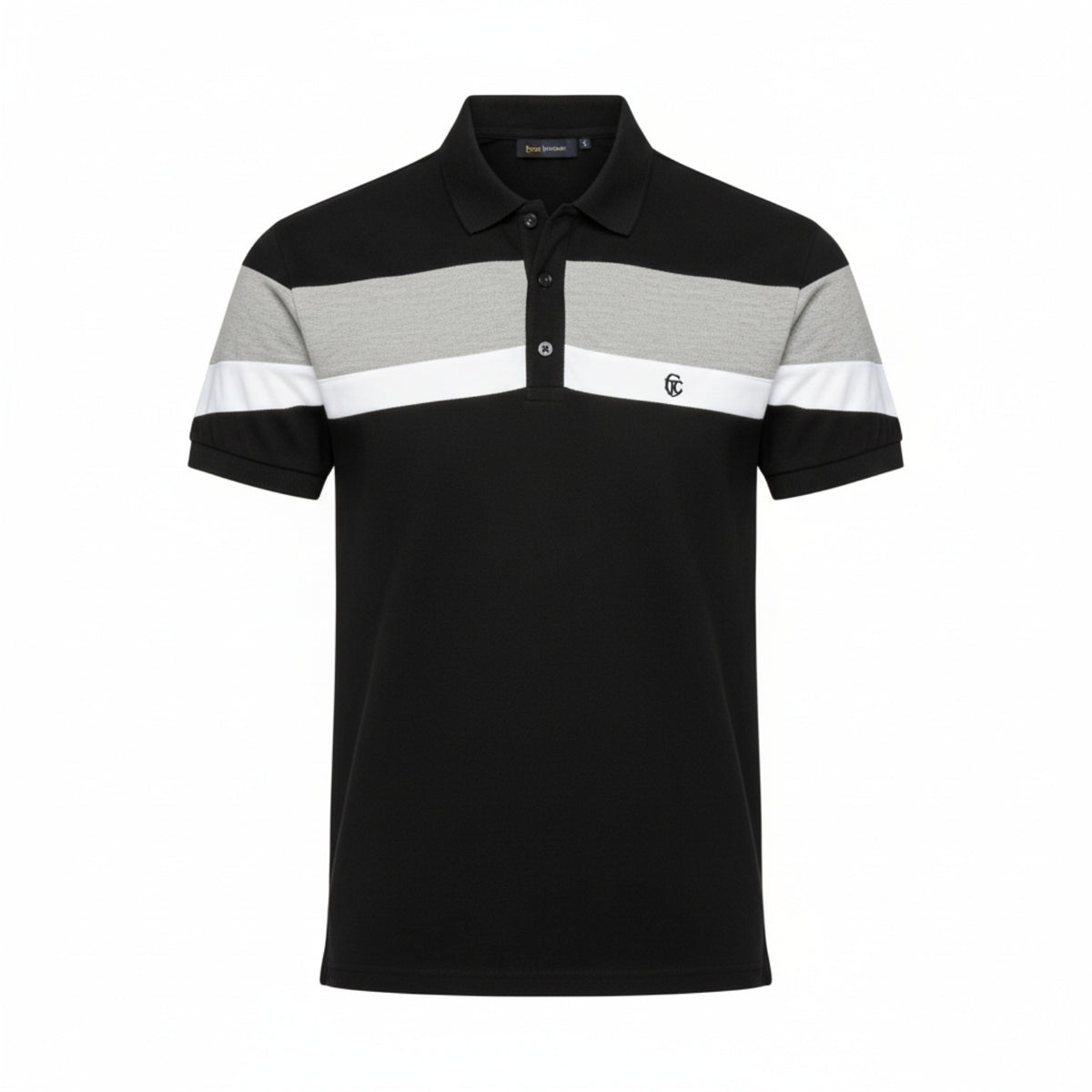 Mens Black Polo with Horizontal Color Block Stripes (Size M) V32530690 0