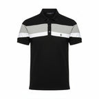 Mens Black Polo with Horizontal Color Block Stripes (Size M)_8167271