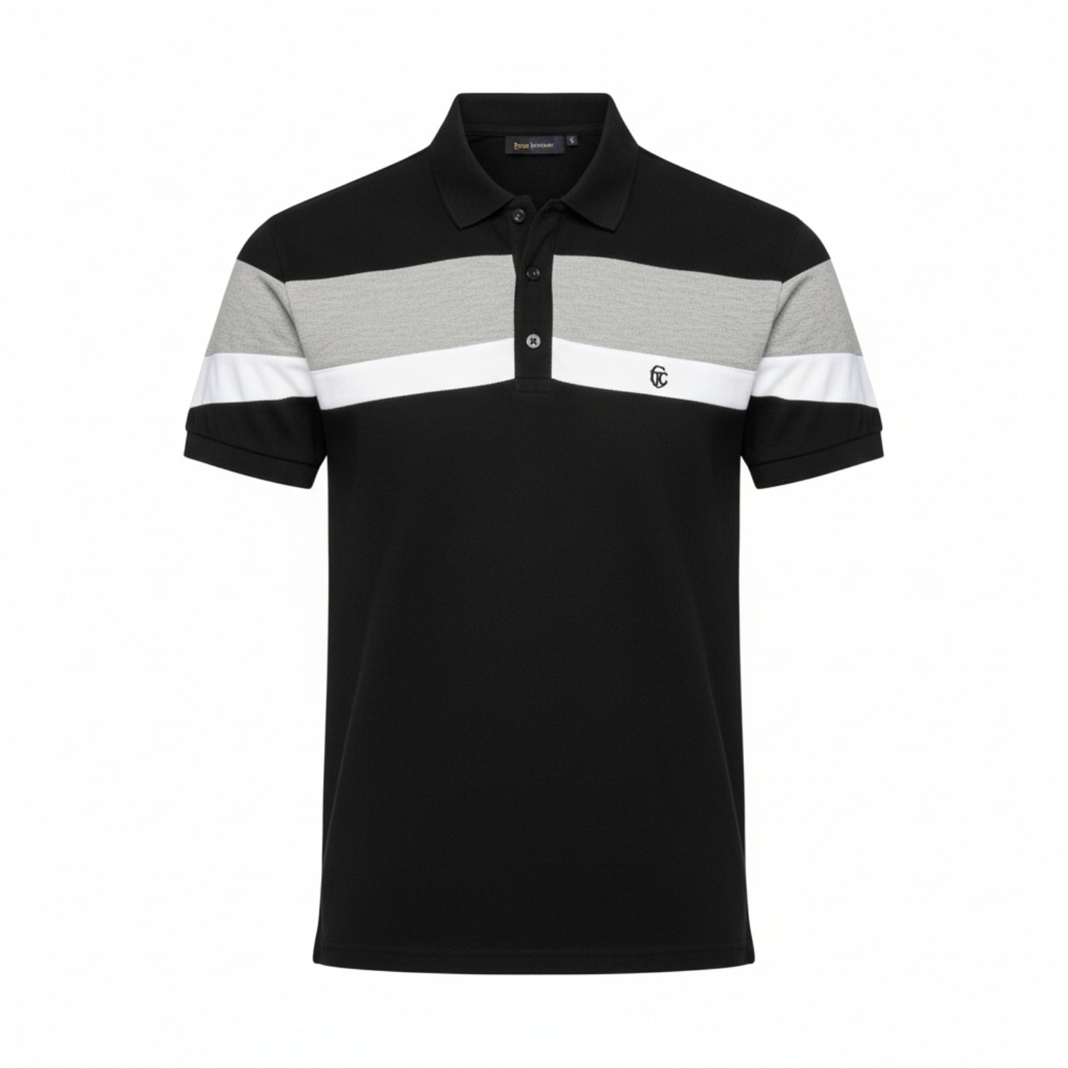 Mens Black Polo with Horizontal Color Block Stripes (Size M) V32530690 0