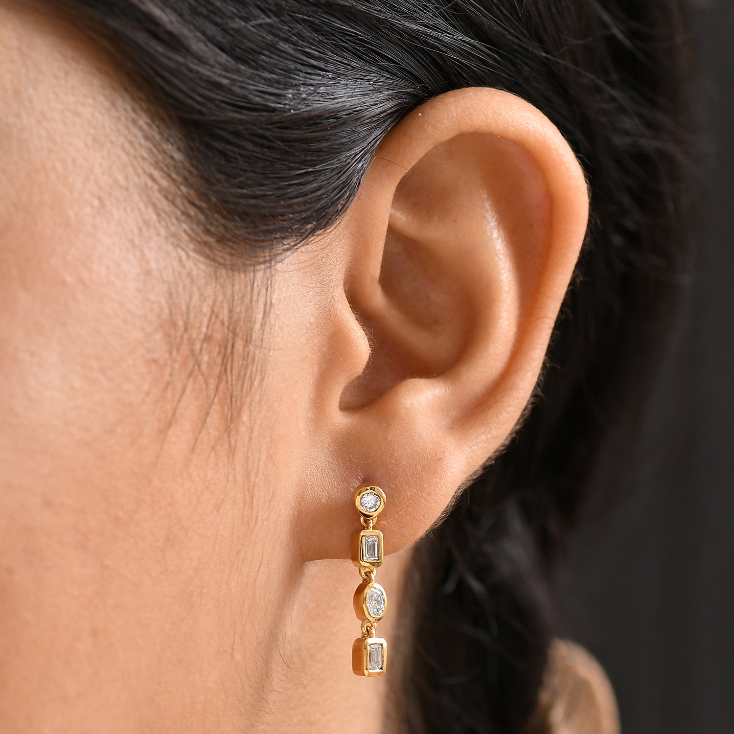 LUXURIANT Lab Grown Diamond Dangling Earring with Push Back in 18K Vermeil Yellow Gold Plated Sterling Silver 8167493 3