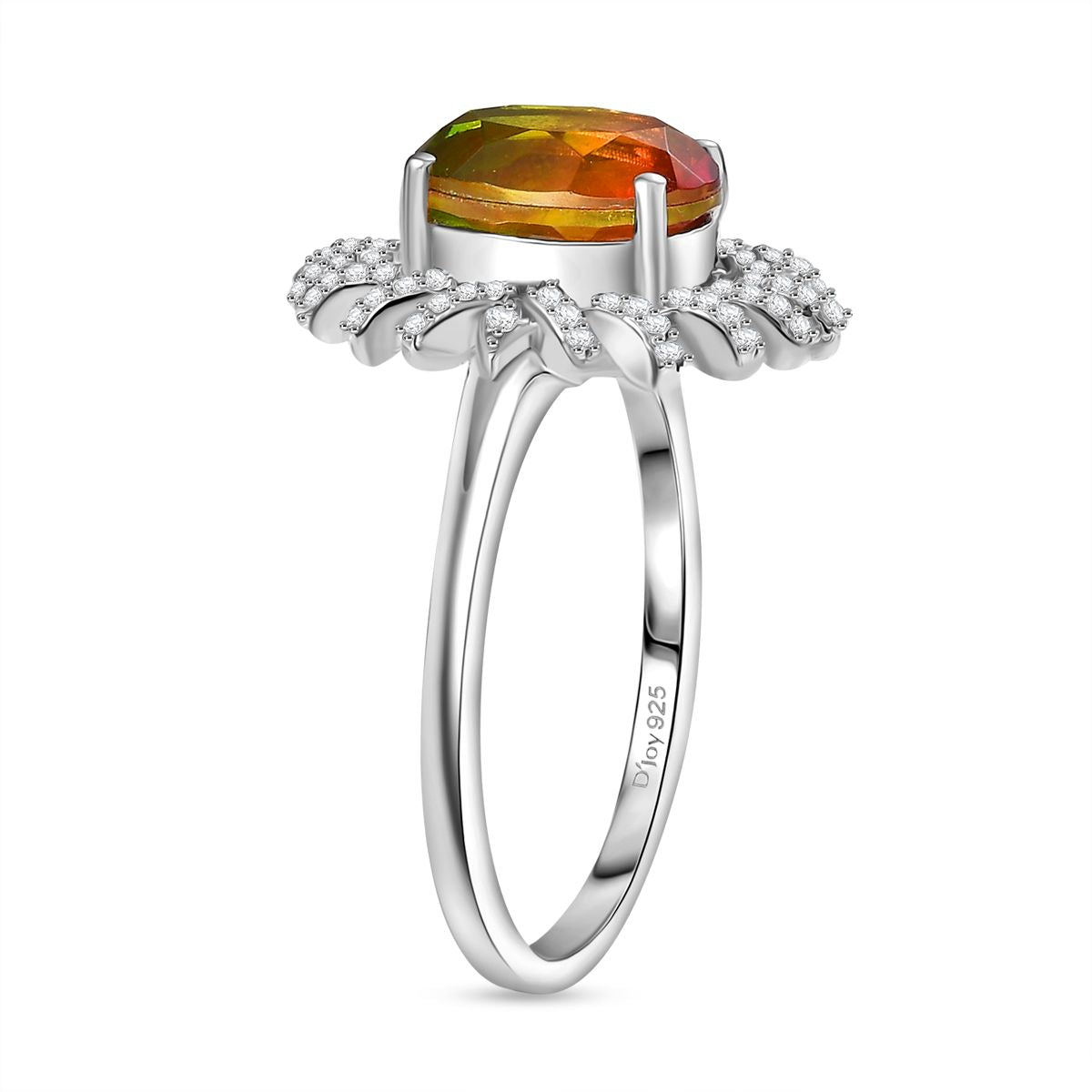 D'joy Rainbow Genesis Quartz &amp; White Zircon Sunburst Glow Ring in Rhodium Overlay Sterling Silver 3.44 Ct. V32719451 10