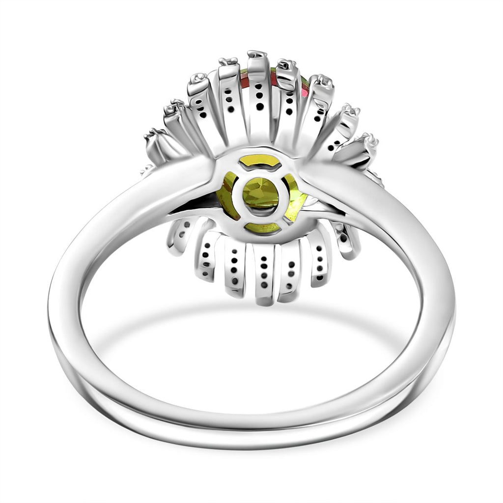 D'joy Rainbow Genesis Quartz & White Zircon Sunburst Glow Ring in Rhodium Overlay Sterling Silver 3.44 Ct._8168418_4