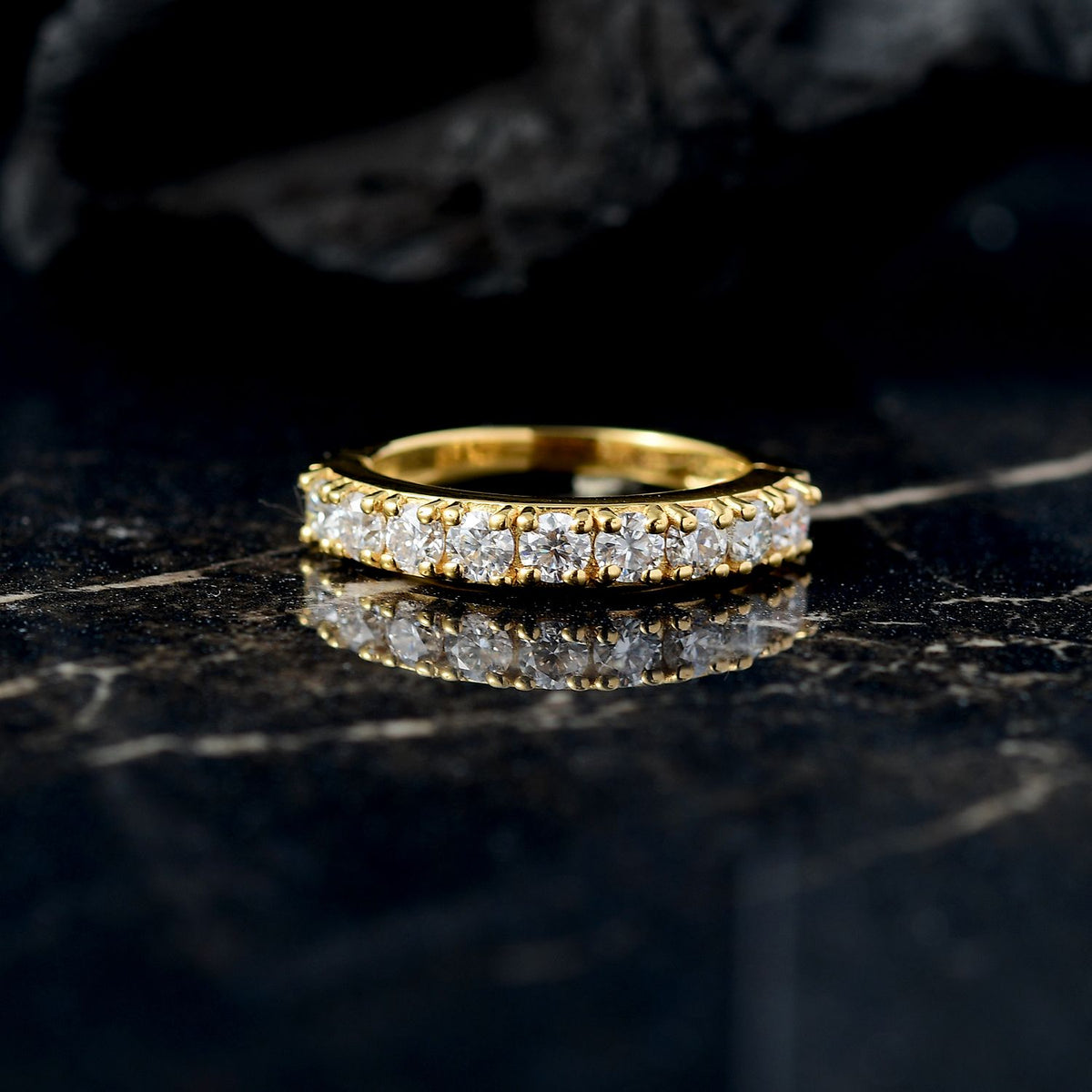 Moissanite Band Ring in 18K Vermeil Yellow Gold Sterling Silver V32722356 2