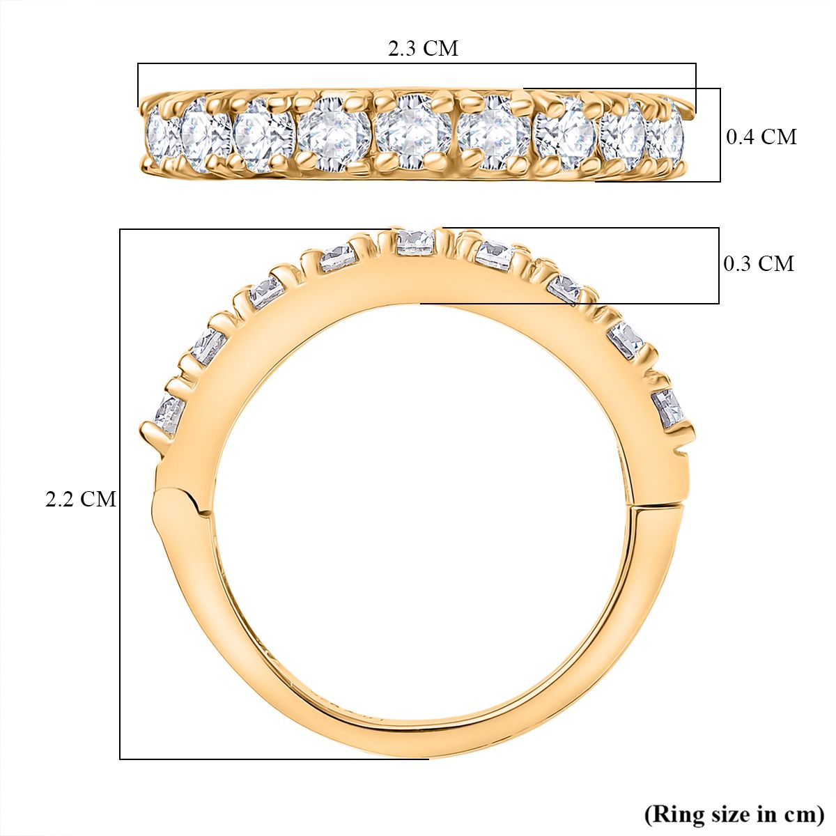 Moissanite Band Ring in 18K Vermeil Yellow Gold Sterling Silver V32722356 7
