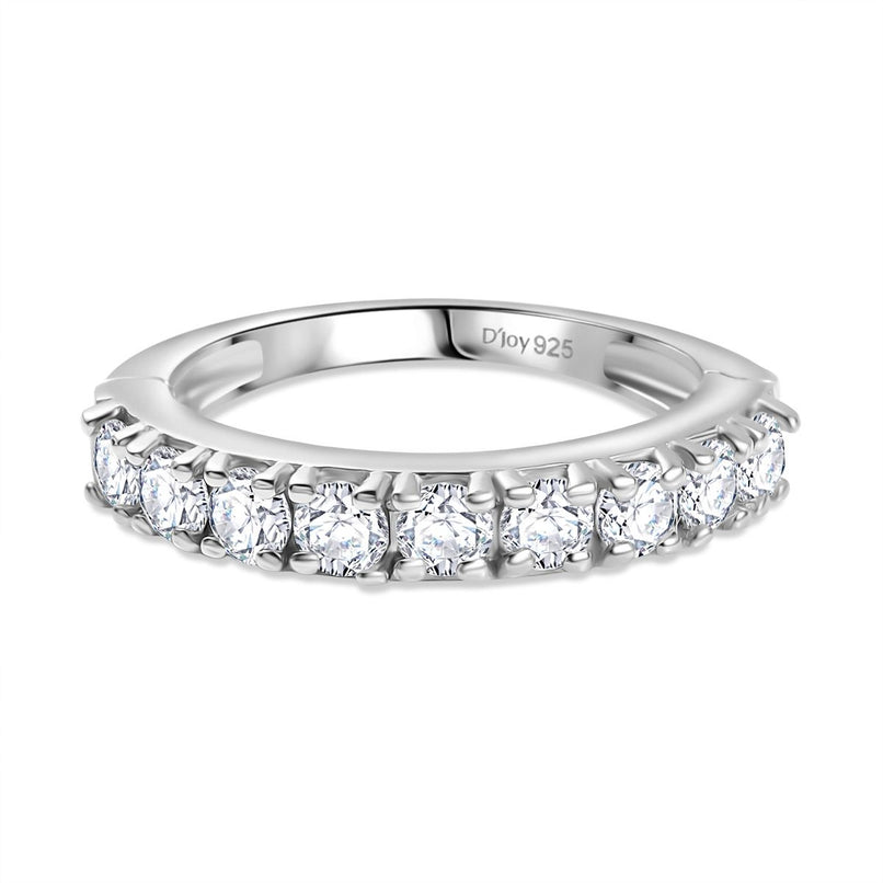 D'Joy - Moissanite Half Eternity Band Ring in Rhodium Overlay Sterling Silver 1.00 Ct._8168532