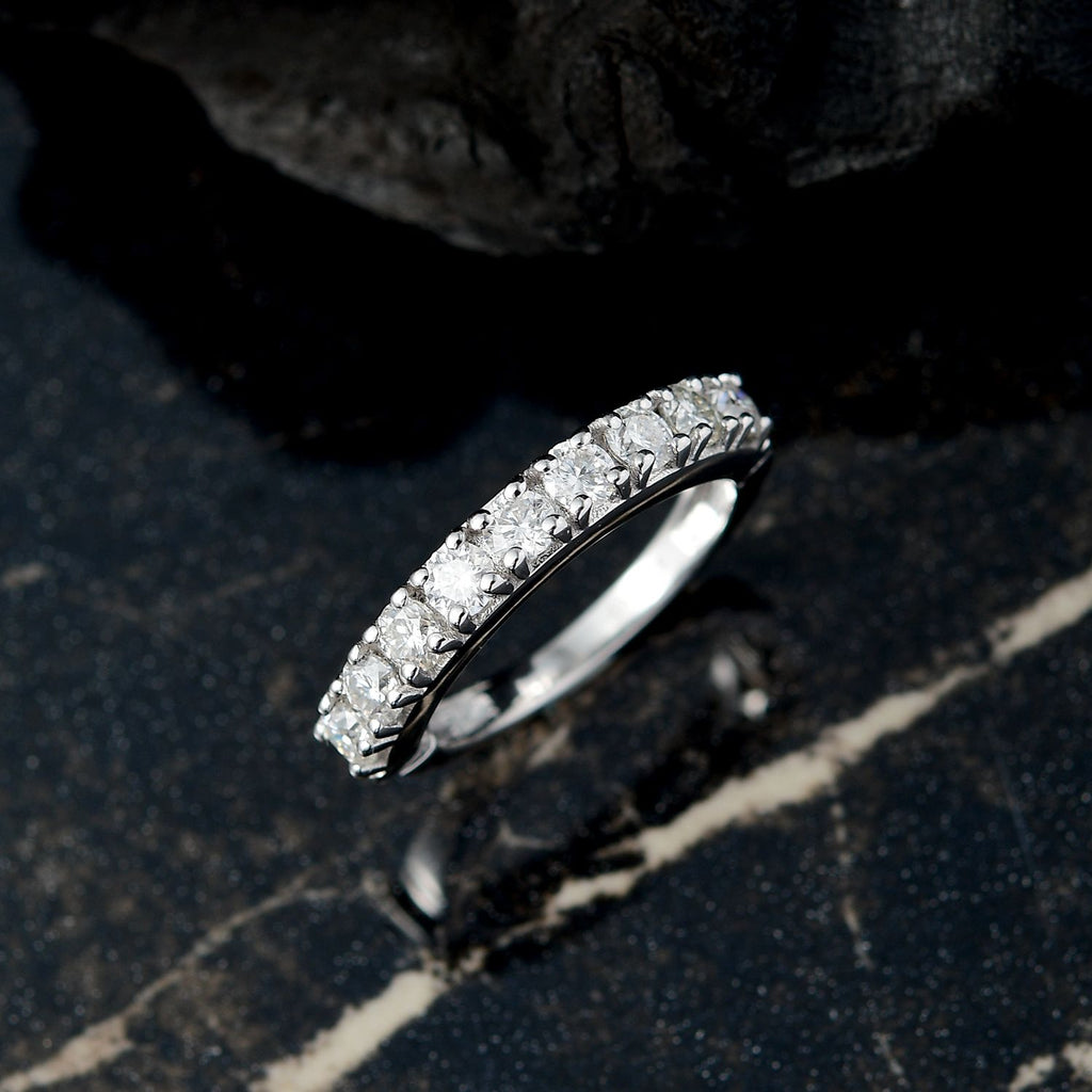 D'Joy - Moissanite Half Eternity Band Ring in Rhodium Overlay Sterling Silver 1.00 Ct._8168532_1
