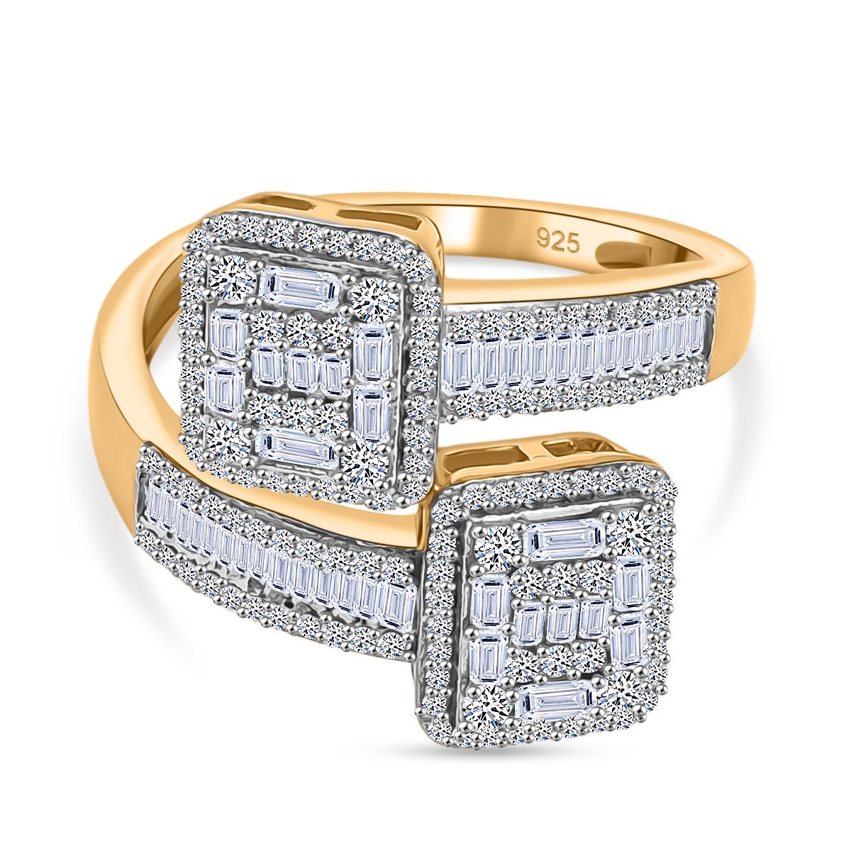 LUXURIANT 1 Ct. Lab Grown Diamond Bypass Ring in 18K Vermeil Yellow Gold Plated Sterling Silver (SI-G-H) 8168671 0