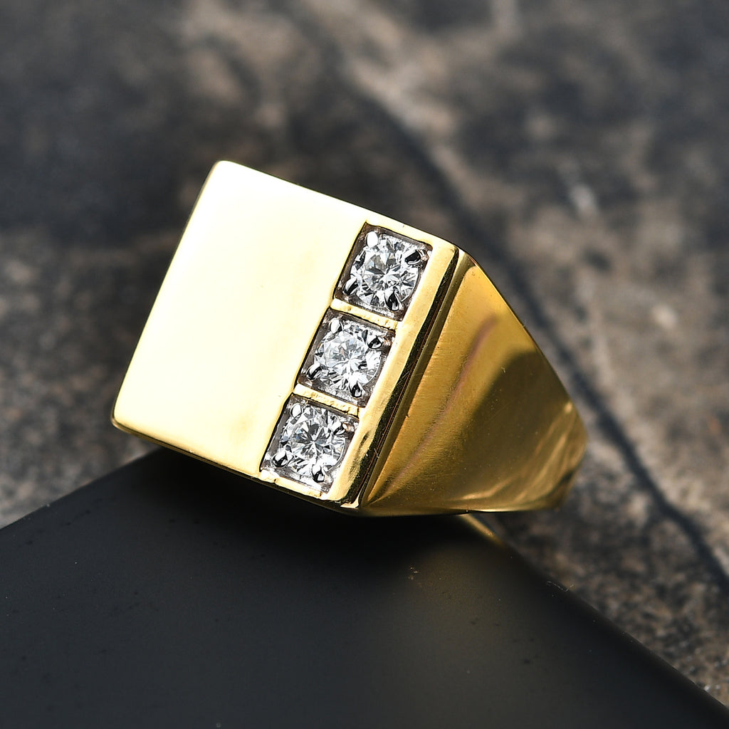 Luxuriant Lab Grown Diamond (SI-GH) Trilogy Signet Ring(0.30ct.) in 18K Vermeil Yellow Gold Plated Sterling Silver._8168825_1