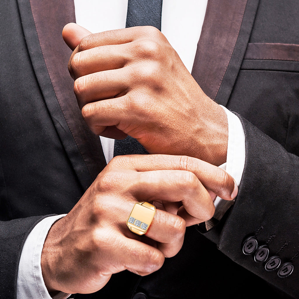 Luxuriant Lab Grown Diamond (SI-GH) Trilogy Signet Ring(0.30ct.) in 18K Vermeil Yellow Gold Plated Sterling Silver._8168825_2