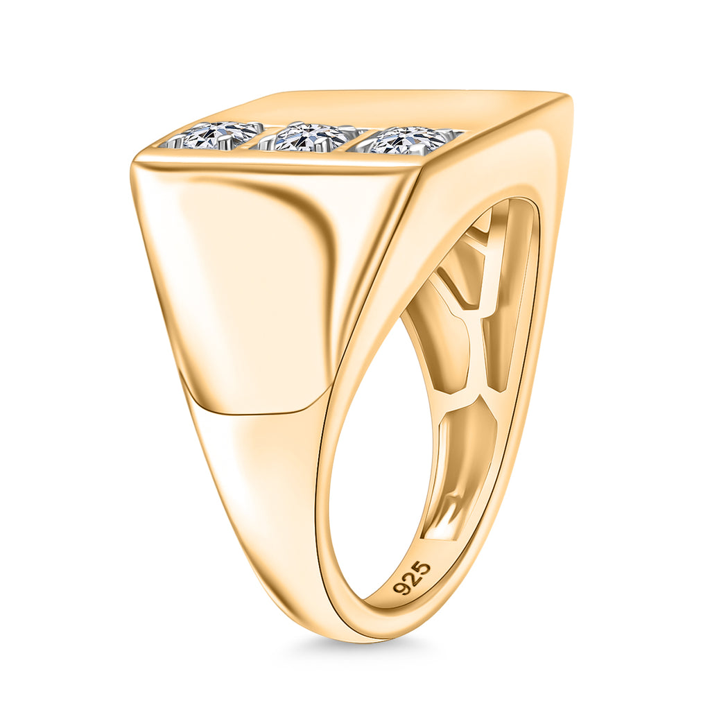 Luxuriant Lab Grown Diamond (SI-GH) Trilogy Signet Ring(0.30ct.) in 18K Vermeil Yellow Gold Plated Sterling Silver._8168825_3