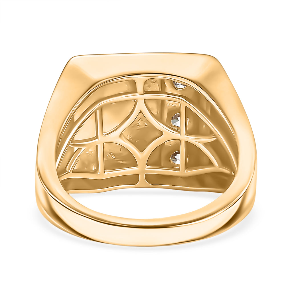 Luxuriant Lab Grown Diamond (SI-GH) Trilogy Signet Ring(0.30ct.) in 18K Vermeil Yellow Gold Plated Sterling Silver._8168825_4