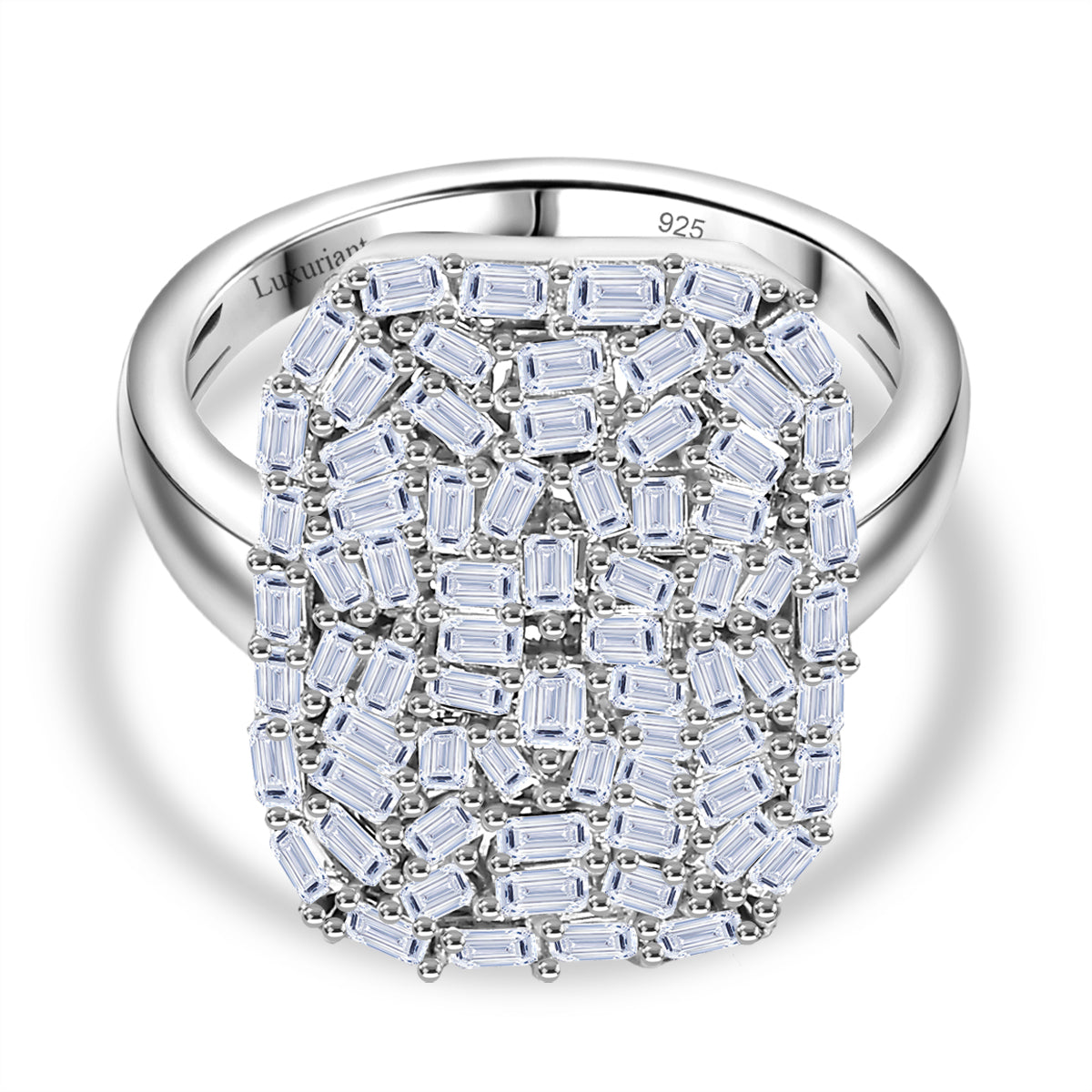 LUXURIANT 1 Ct. Lab Grown Diamond Firecracker Ring in Rhodium Overlay Sterling Silver (SI-G-H) 8170126 0