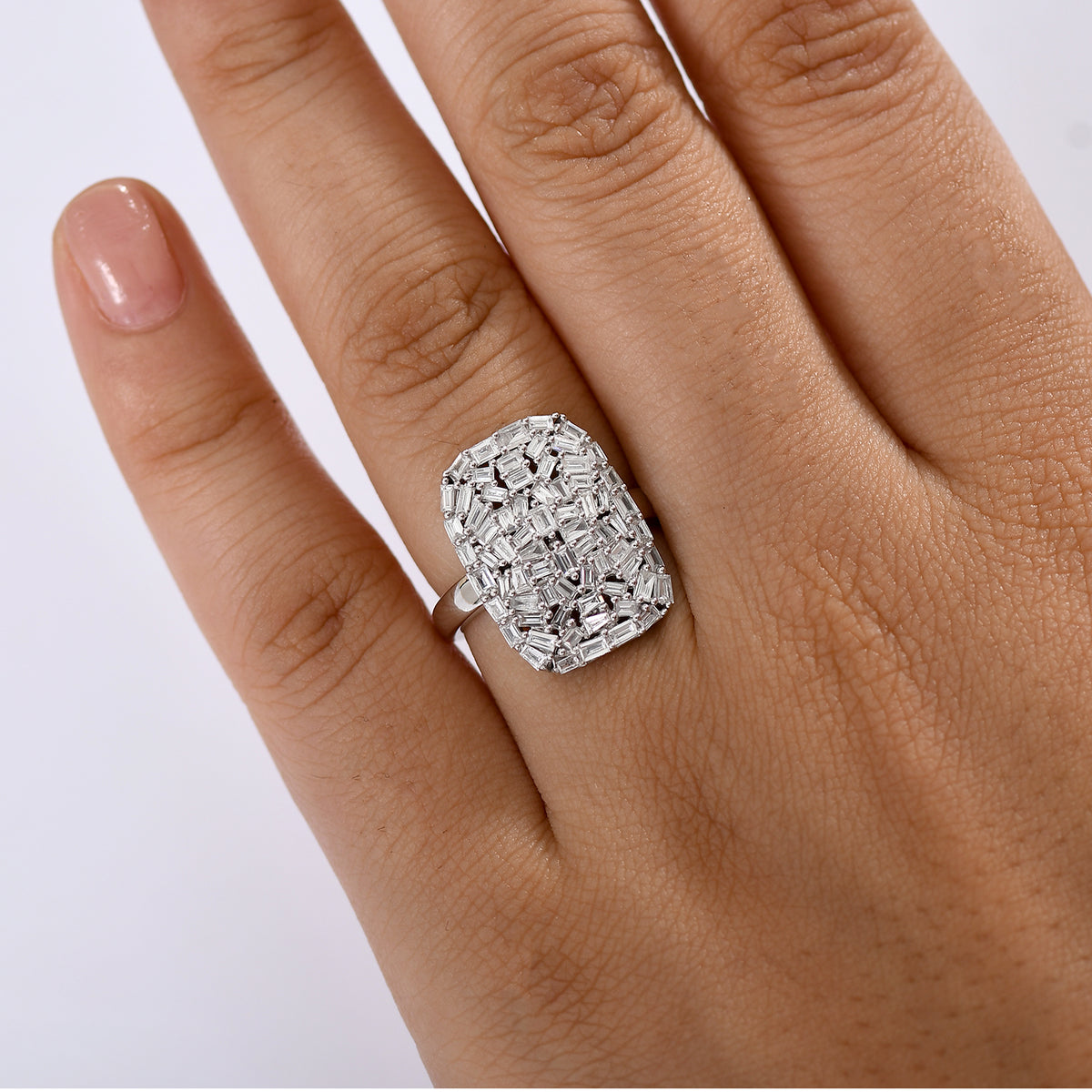 LUXURIANT 1 Ct. Lab Grown Diamond Firecracker Ring in Rhodium Overlay Sterling Silver (SI-G-H) 8170126 3
