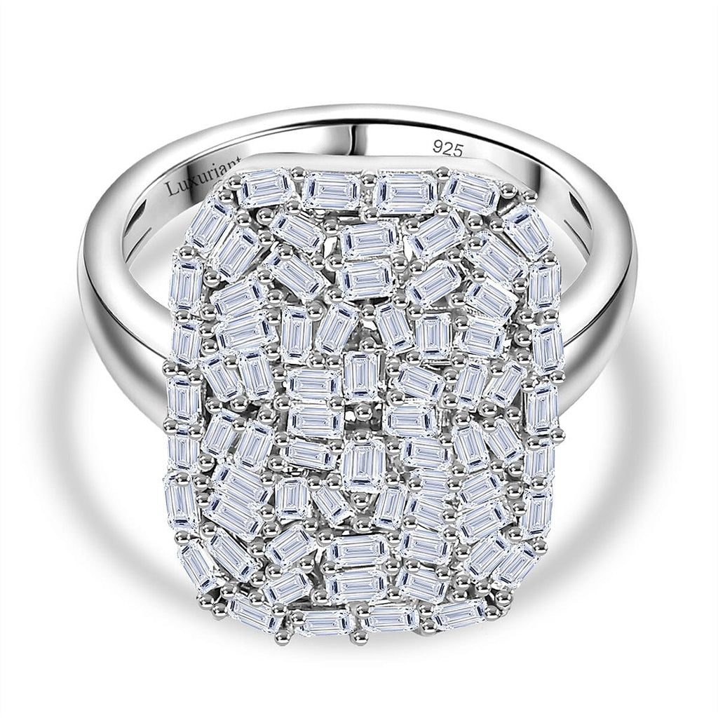 Designer Inspired- Luxuriant Diamond Lab Grown Diamond (SI-G/H) Firecracker Ring in Rhodium Overlay Sterling Silver 1.00 Ct._8170128