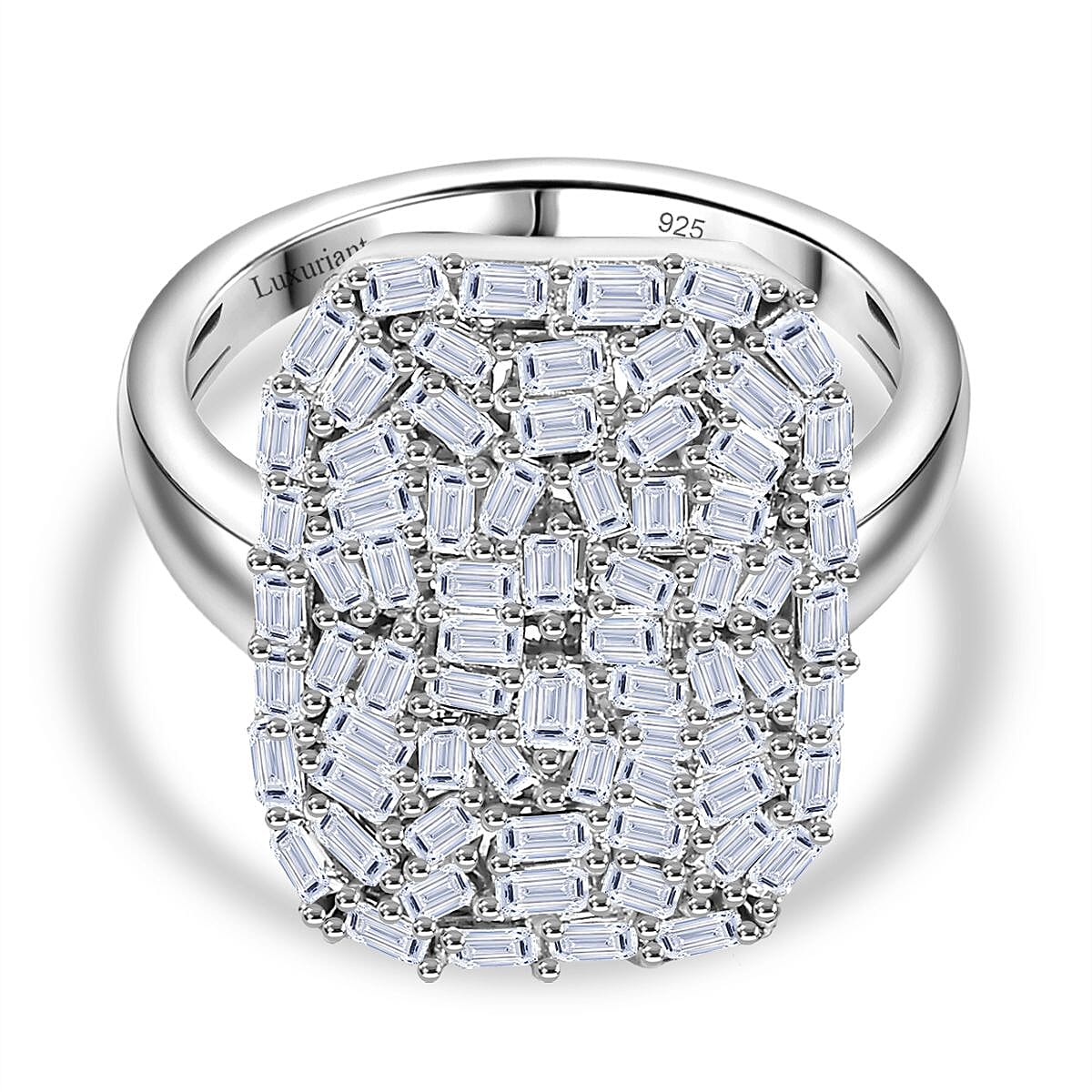 LUXURIANT 1 Ct. Lab Grown Diamond Firecracker Ring in Rhodium Overlay Sterling Silver (SI-G-H) 8170128 0