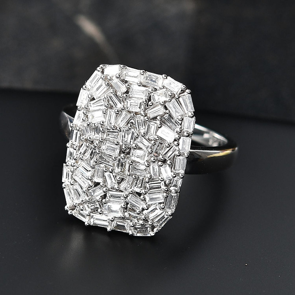Designer Inspired- Luxuriant Diamond Lab Grown Diamond (SI-G/H) Firecracker Ring in Rhodium Overlay Sterling Silver 1.00 Ct._8170128_1