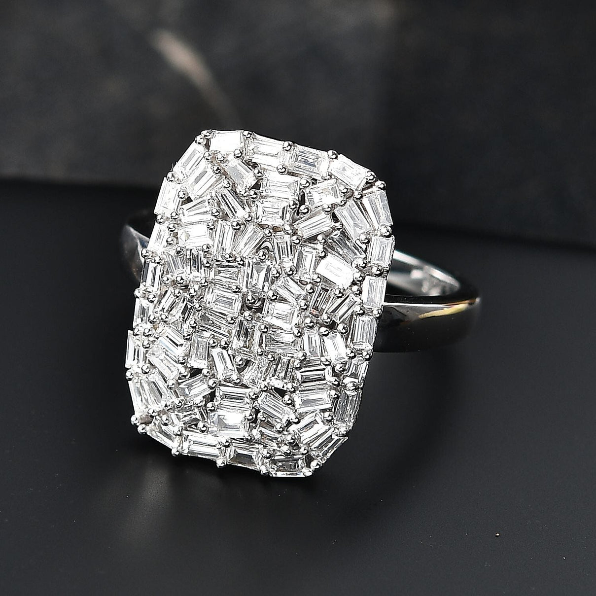 LUXURIANT 1 Ct. Lab Grown Diamond Firecracker Ring in Rhodium Overlay Sterling Silver (SI-G-H) 8170128 2