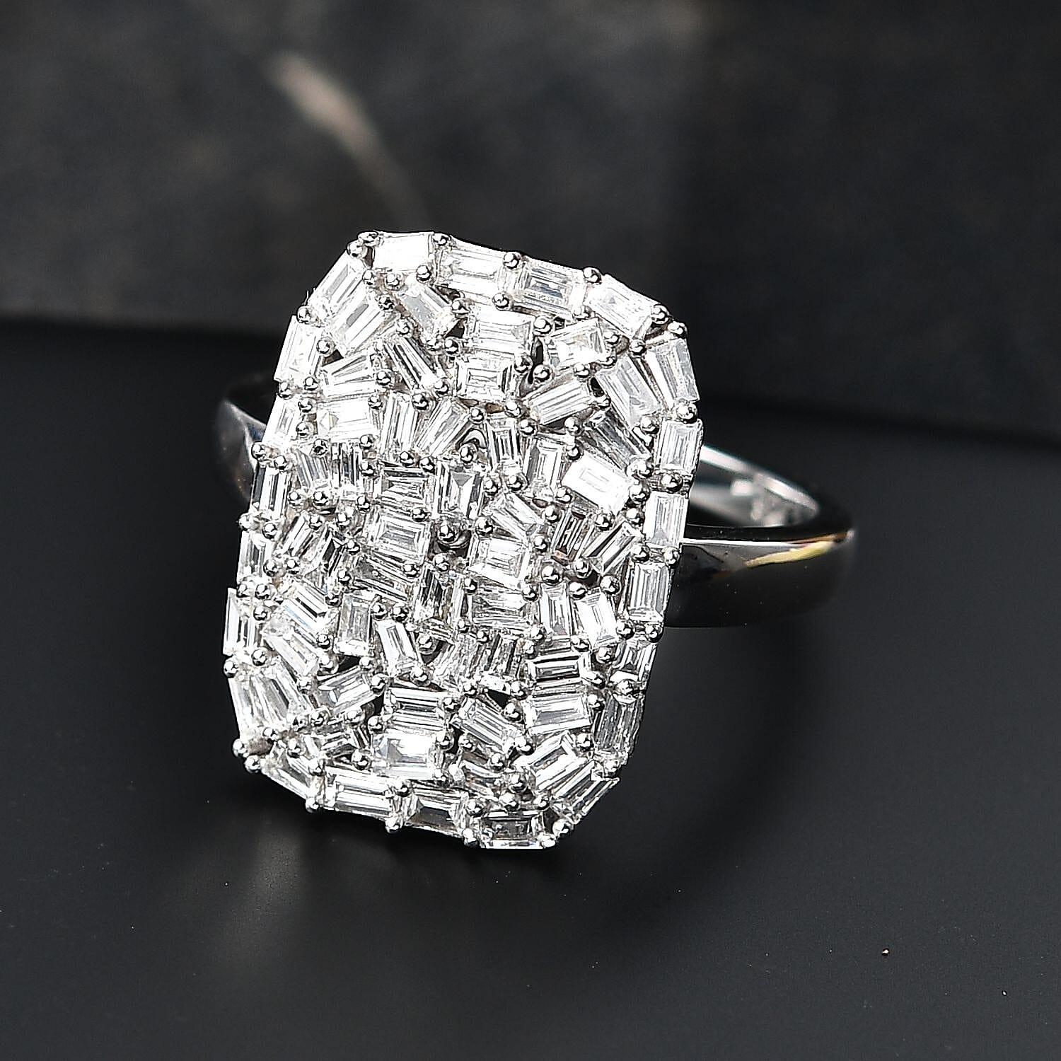 LUXURIANT 1 Ct. Lab Grown Diamond Firecracker Ring in Rhodium Overlay Sterling Silver (SI-G-H) 8170128 2