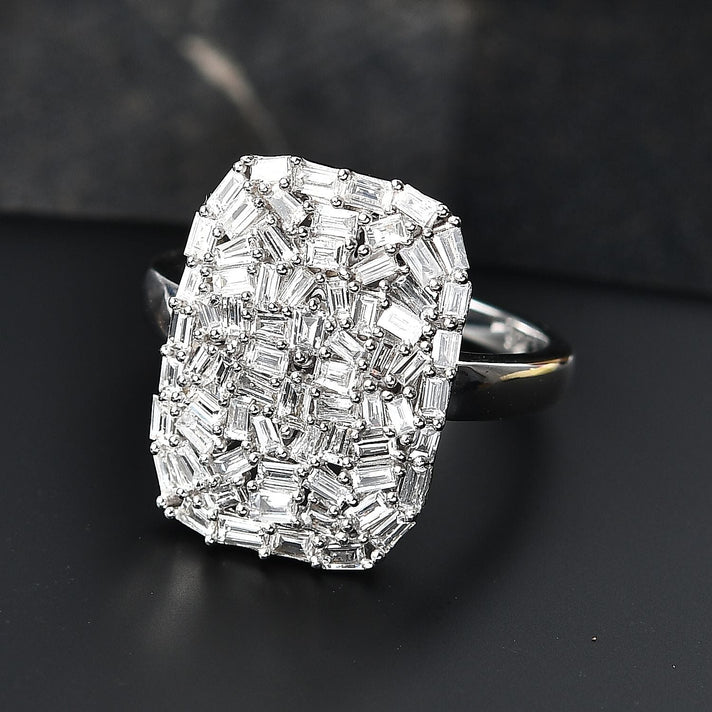 LUXURIANT 1 Ct. Lab Grown Diamond Firecracker Ring in Rhodium Overlay Sterling Silver (SI-G-H) 8170128 2