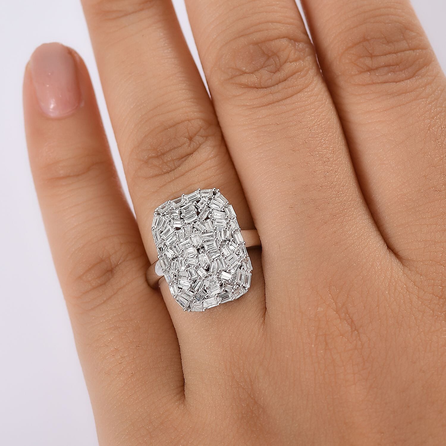 LUXURIANT 1 Ct. Lab Grown Diamond Firecracker Ring in Rhodium Overlay Sterling Silver (SI-G-H) 8170128 3