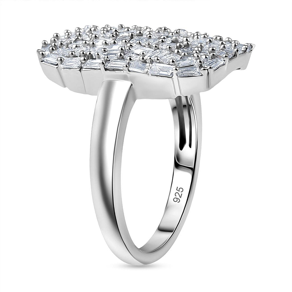 Designer Inspired- Luxuriant Diamond Lab Grown Diamond (SI-G/H) Firecracker Ring in Rhodium Overlay Sterling Silver 1.00 Ct._8170128_3