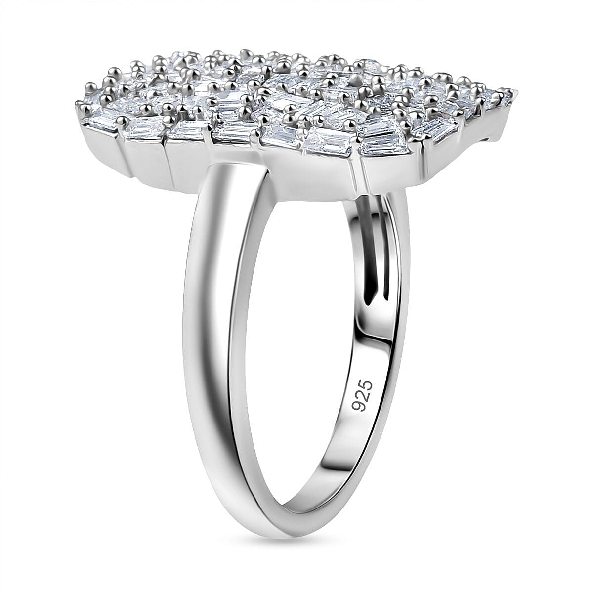 LUXURIANT 1 Ct. Lab Grown Diamond Firecracker Ring in Rhodium Overlay Sterling Silver (SI-G-H) 8170128 4