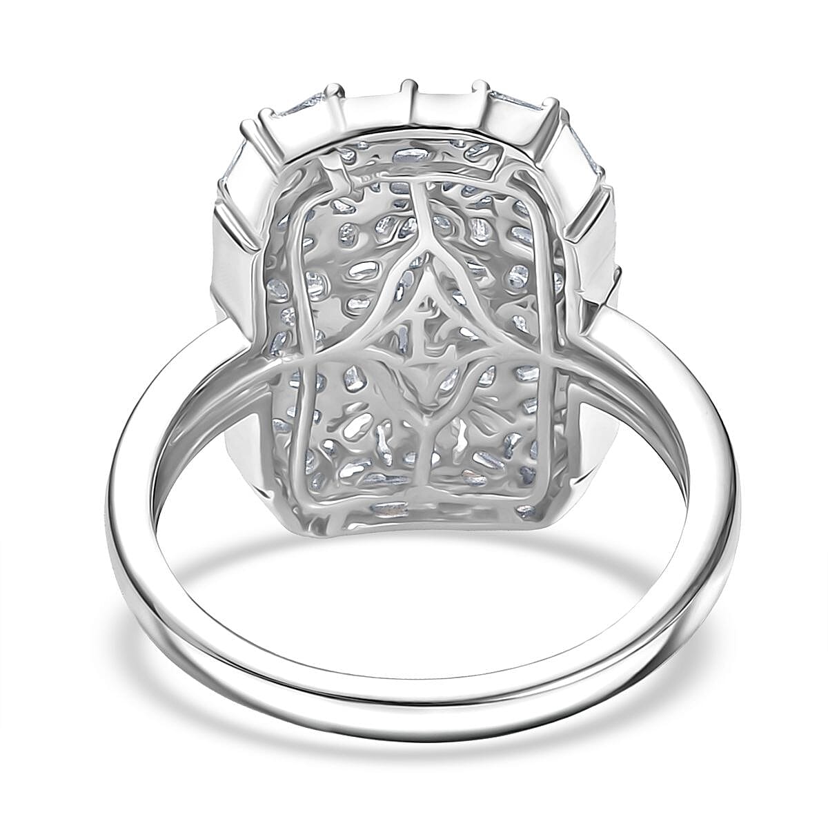 LUXURIANT 1 Ct. Lab Grown Diamond Firecracker Ring in Rhodium Overlay Sterling Silver (SI-G-H) 8170128 5