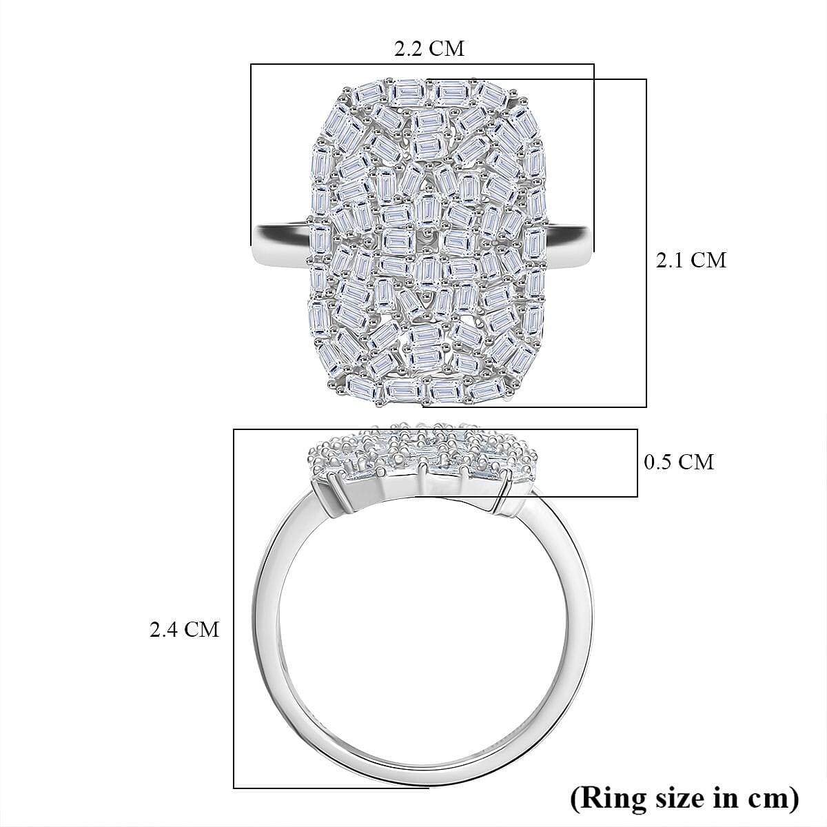 LUXURIANT 1 Ct. Lab Grown Diamond Firecracker Ring in Rhodium Overlay Sterling Silver (SI-G-H) 8170128 6