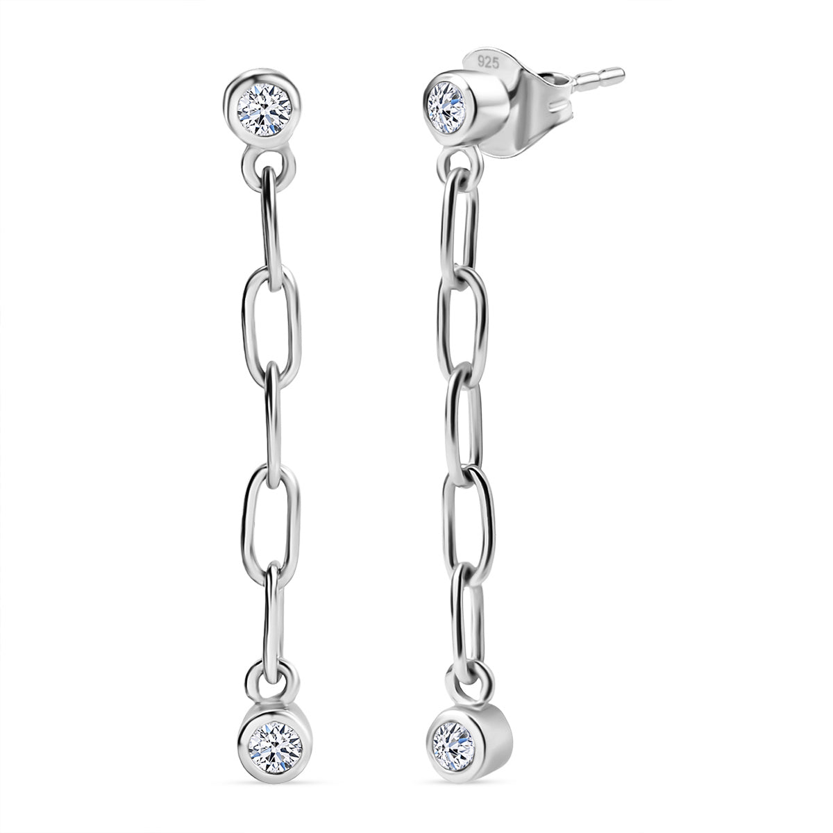 LUXURIANT Lab Grown Diamond Dangling Earring with Push Back in Rhodium Overlay Sterling Silver (SI-GH) 8170162 0