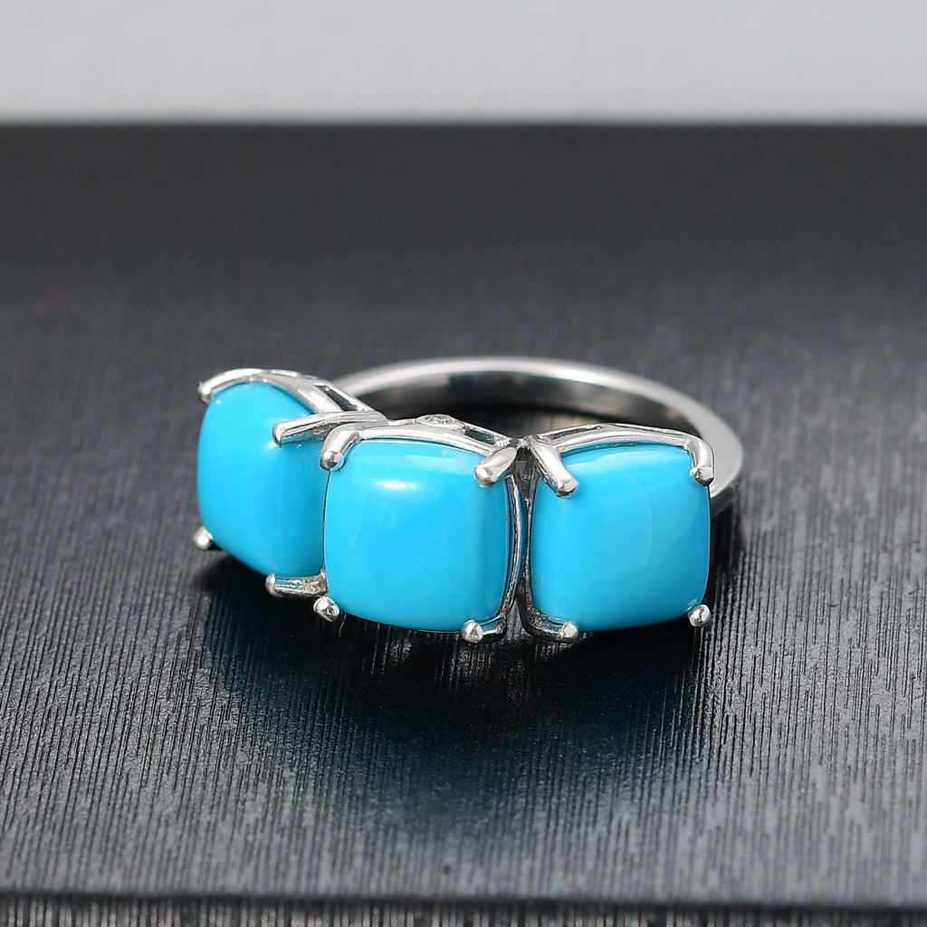 Luxuriant Diamond Sleeping Beauty Turquoise & Lab Grown Diamond (SI/GH) Ring in Rhodium Overlay Sterling Silver 6.32 Ct._8170362_1