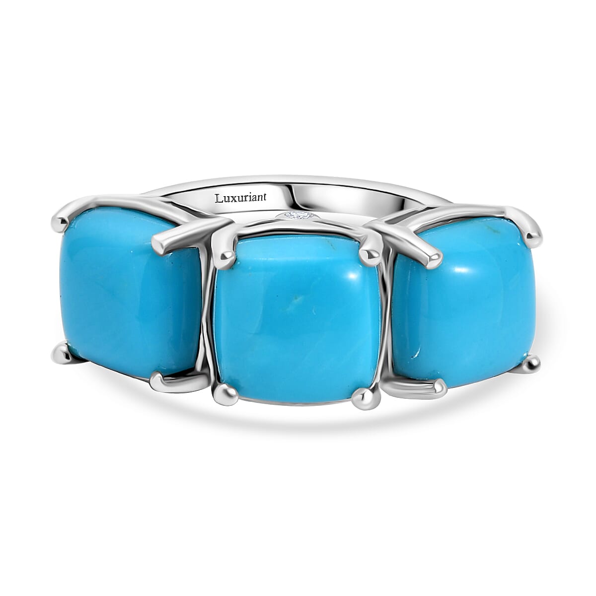 LUXURIANT Sleeping Beauty Turquoise, Lab Grown Diamond Trilogy Ring in Rhodium Overlay Sterling Silver 6.32 Ct. (SI-G-H) V32516182 0