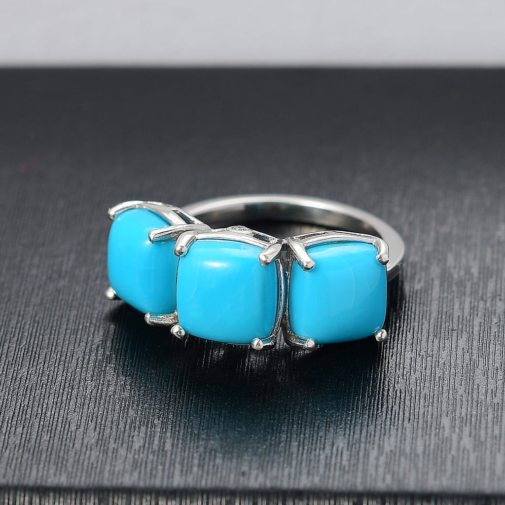 Luxuriant Diamond Sleeping Beauty Turquoise & Lab Grown Diamond (SI/GH) Ring in Rhodium Overlay Sterling Silver 6.32 Ct._8170364_1