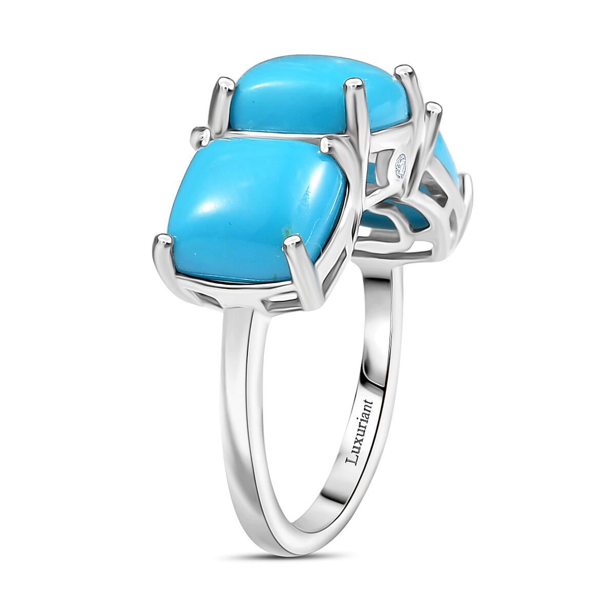 LUXURIANT Sleeping Beauty Turquoise, Lab Grown Diamond Trilogy Ring in Rhodium Overlay Sterling Silver 6.32 Ct. (SI-G-H) V32516182 4