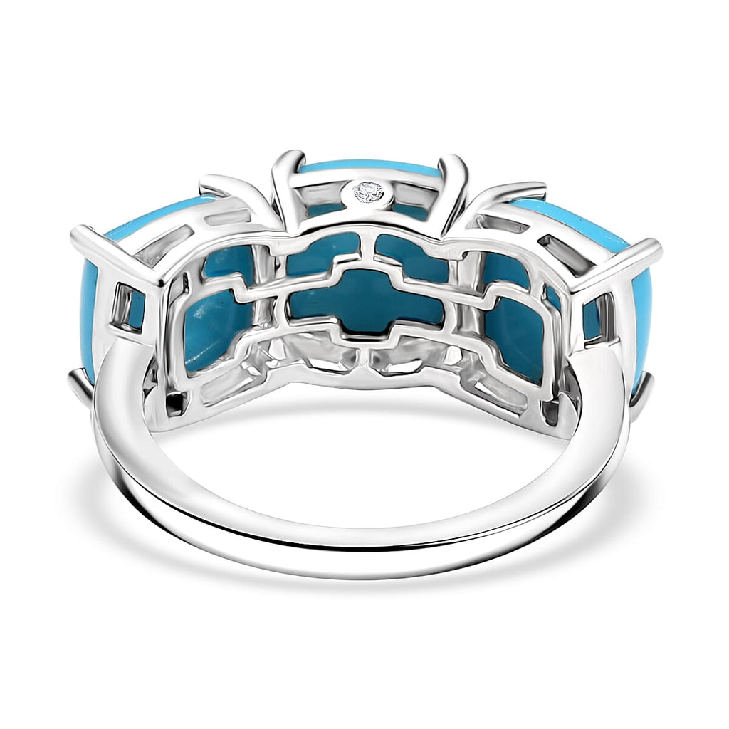 Luxuriant Diamond Sleeping Beauty Turquoise & Lab Grown Diamond (SI/GH) Ring in Rhodium Overlay Sterling Silver 6.32 Ct._8170364_4