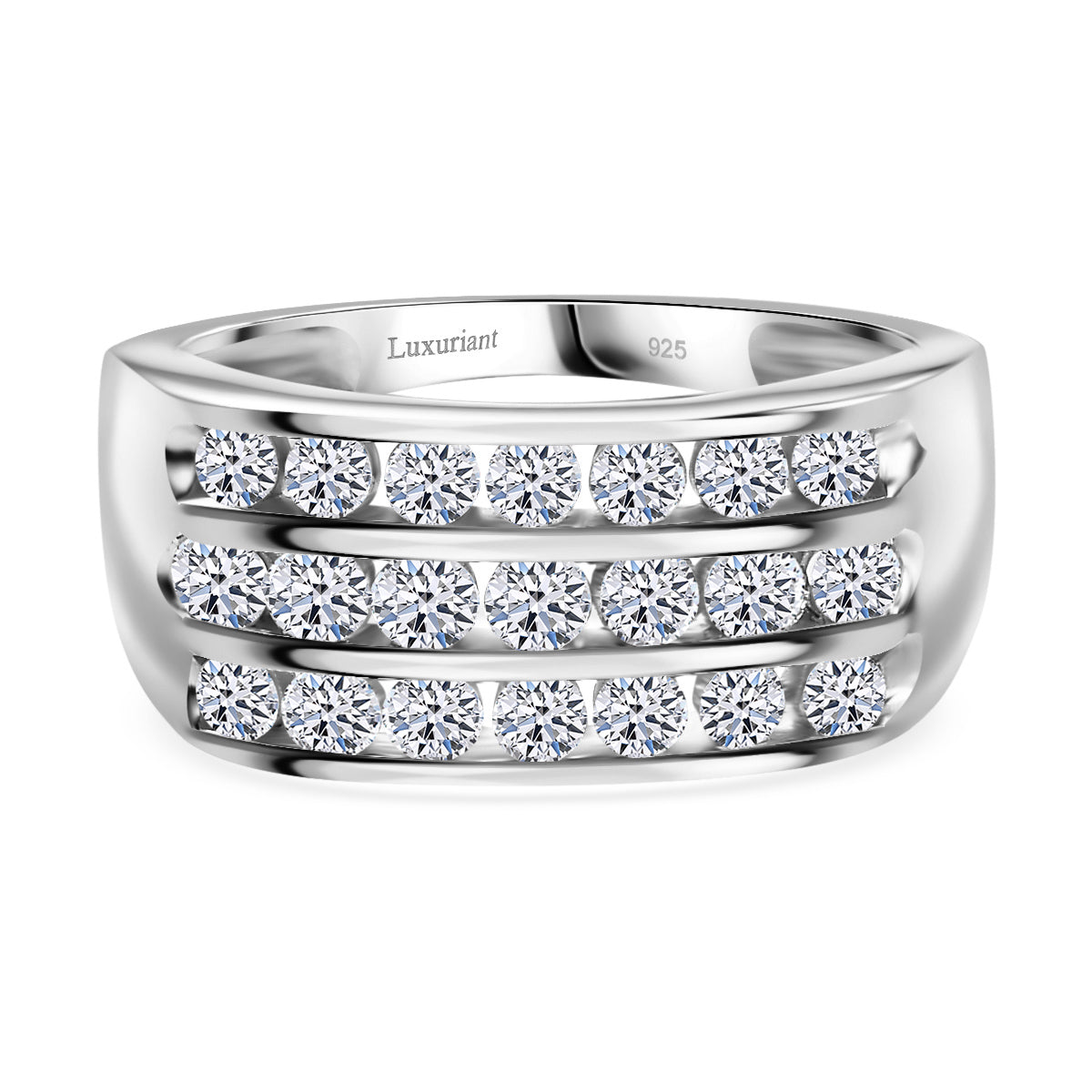 LUXURIANT 1 Ct. Lab Grown Diamond Three Rows Ring in Platinum Overlay Sterling Silver V32570157 0