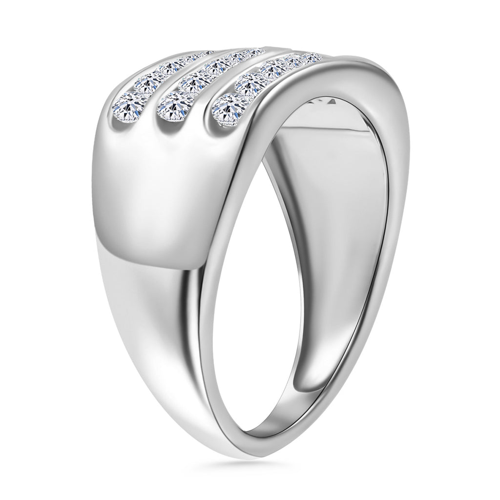 Luxuriant Three Rows Lab Grown Diamond (SI/GH) Ring in Rhodium Overlay Sterling Silver 1.00 Ct._8170665_2