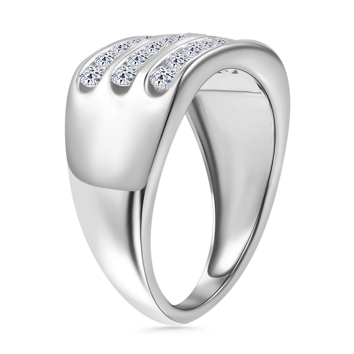 LUXURIANT 1 Ct. Lab Grown Diamond Three Rows Ring in Platinum Overlay Sterling Silver V32570157 2