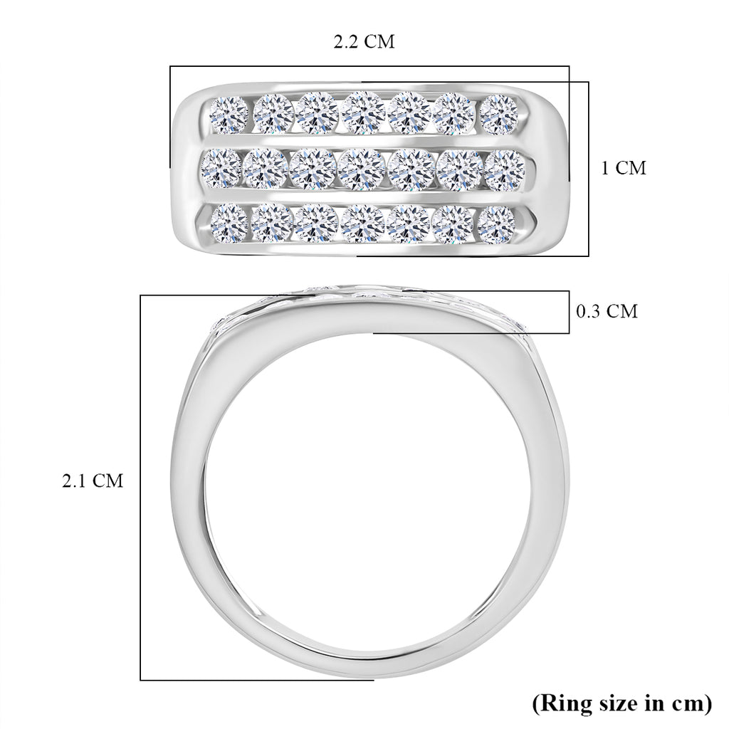 Luxuriant Three Rows Lab Grown Diamond (SI/GH) Ring in Rhodium Overlay Sterling Silver 1.00 Ct._8170665_4