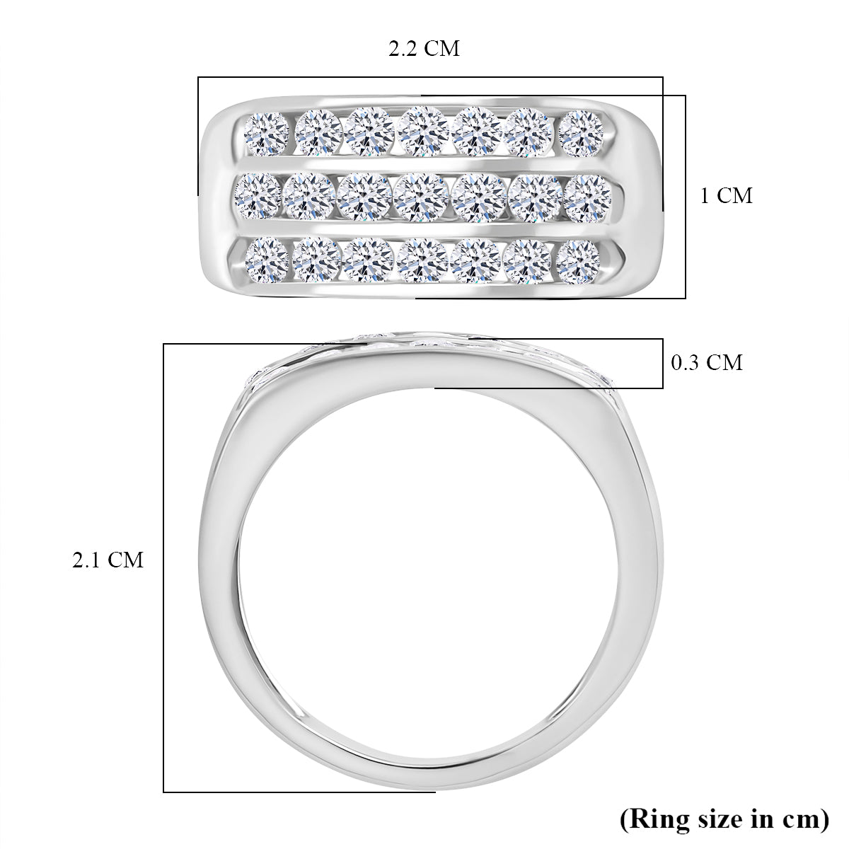 LUXURIANT 1 Ct. Lab Grown Diamond Three Rows Ring in Platinum Overlay Sterling Silver V32570157 4