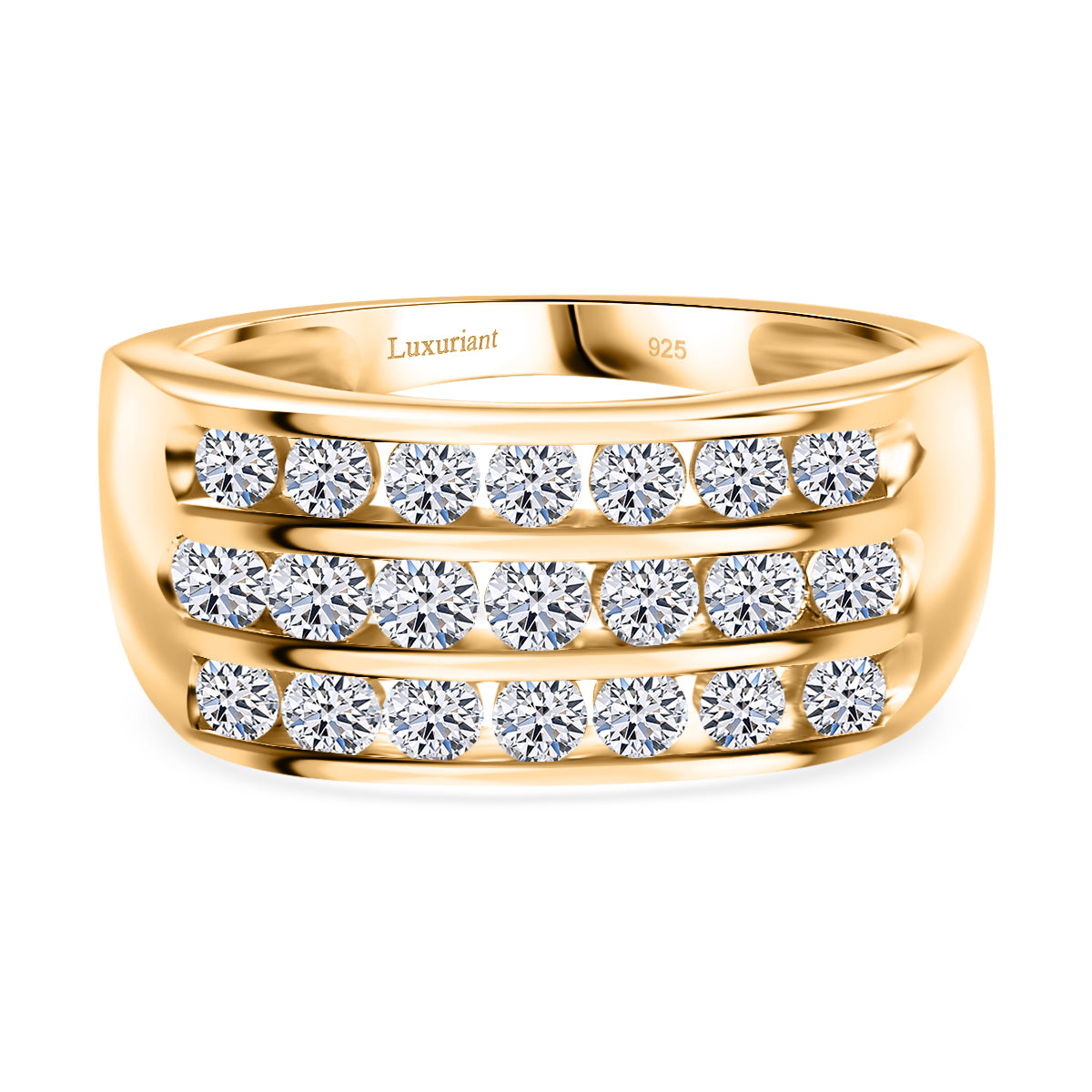 LUXURIANT 1 Ct. Lab Grown Diamond Three Row Ring in Vermeil Yellow Gold Plated Sterling Silver (SI-G-H) 8170674 0