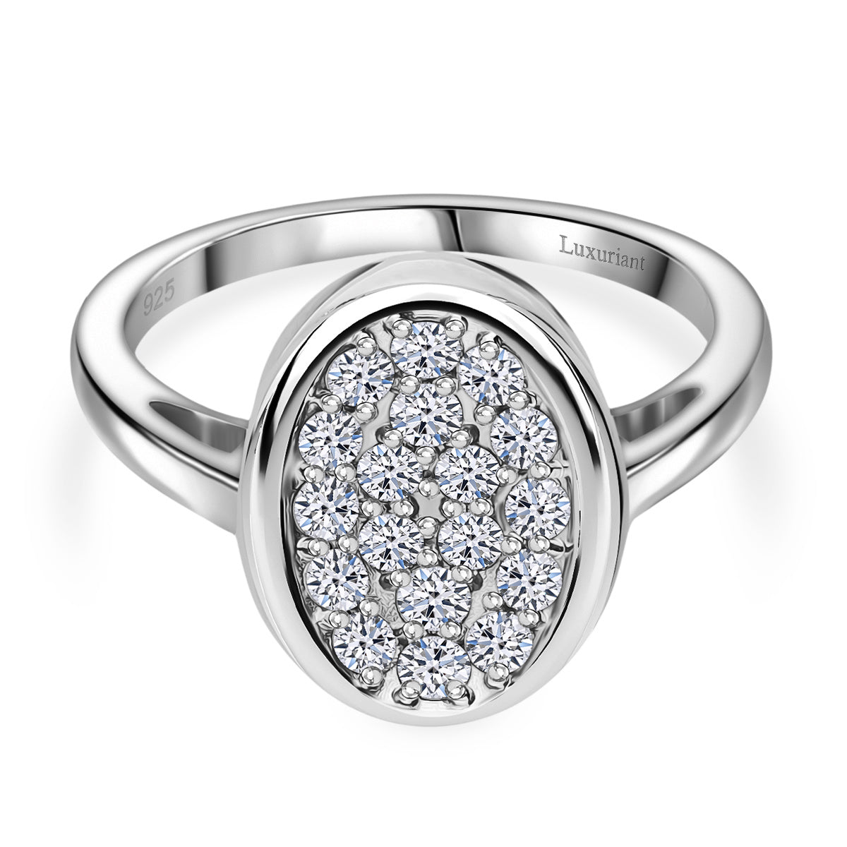 LUXURIANT 0.5 Ct. Lab Grown Diamond Cluster Ring in Platinum Overlay Sterling Silver SI/G-H V32557336 0