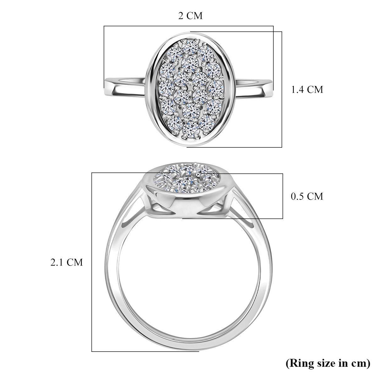 LUXURIANT 0.5 Ct. Lab Grown Diamond Cluster Ring in Platinum Overlay Sterling Silver SI/G-H V32557336 5