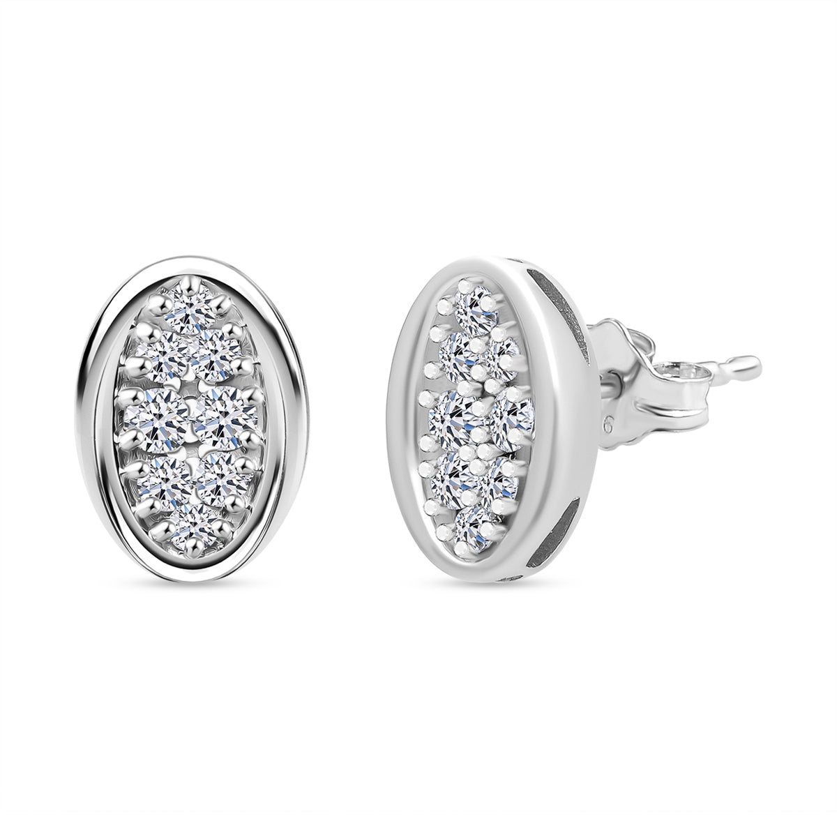 LUXURIANT 0.50 Ct. Lab Grown Diamond Cluster Push Back Earring in Platinum Overlay Sterling Silver (SI-GH) 8170765 0