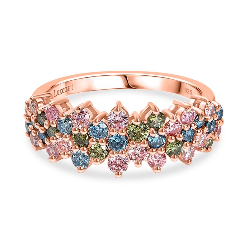 First Time Ever - Luxuriant Diamond Lab Grown Multi Coloured Diamond (SI-GH) Ring in 18K Vermeil Rose Gold Plated Sterling Silver 1.00 Ct._8171069