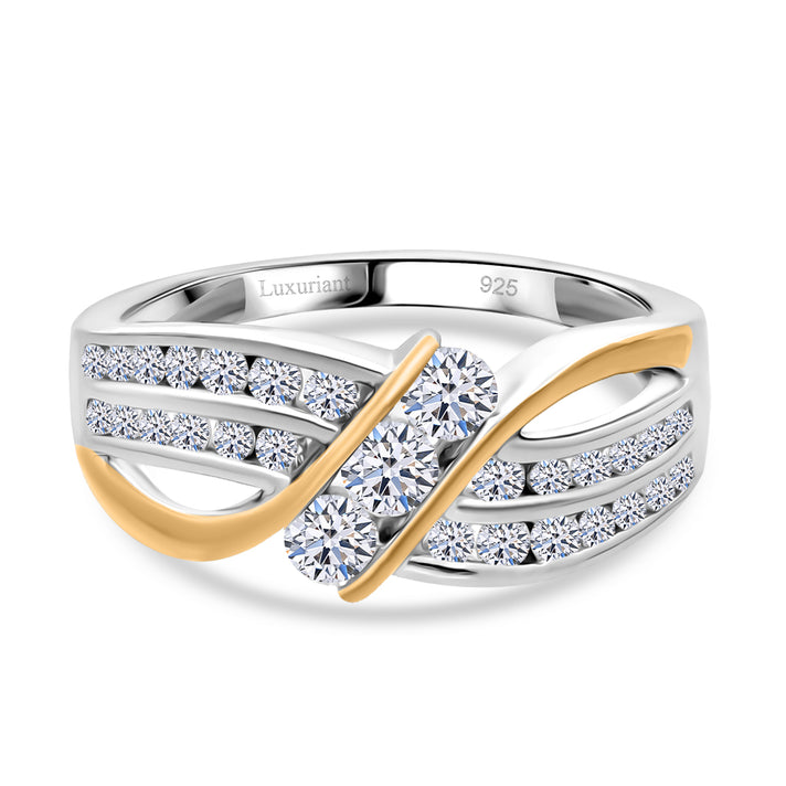 LUXURIANT 0.75 Ct. Lab Grown Diamond Ring in Rhodium and Yellow Gold Overlay Sterling Silver 8171146 1