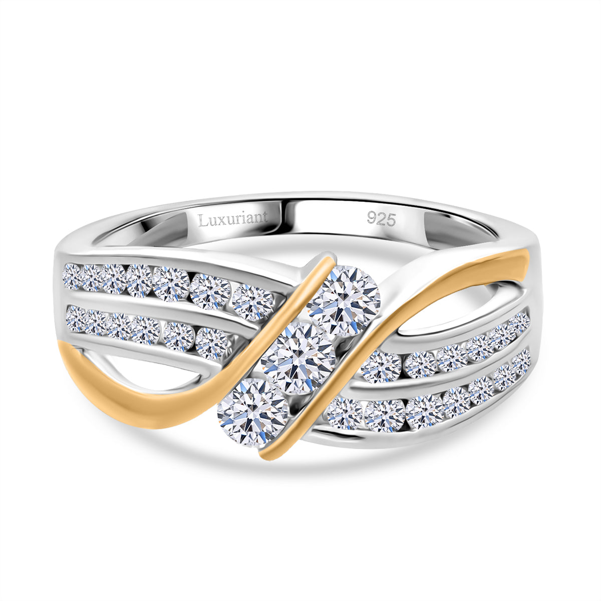 Luxuriant Lab Grown Diamond Ring in Rhodium & Yellow Gold Overlay Sterling Silver  0.75 Ct._8171151