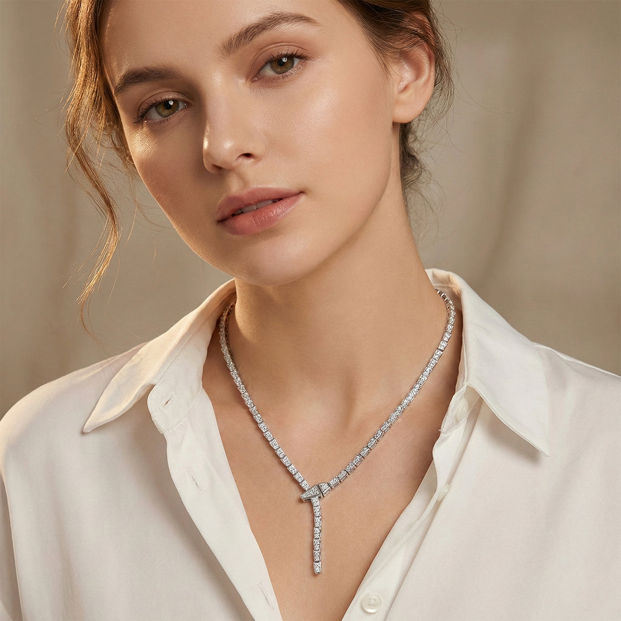 LUXURIANT 4 Ct. Lab Grown Diamond (SI-GH) Serpent Necklace with Box Clasp in Rhodium Overlay Sterling Silver, SGL Certified 18 Inch 8171157 2