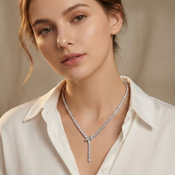 LUXURIANT 4 Ct. Lab Grown Diamond (SI-GH) Serpent Necklace with Box Clasp in Rhodium Overlay Sterling Silver, SGL Certified 18 Inch 8171157 2