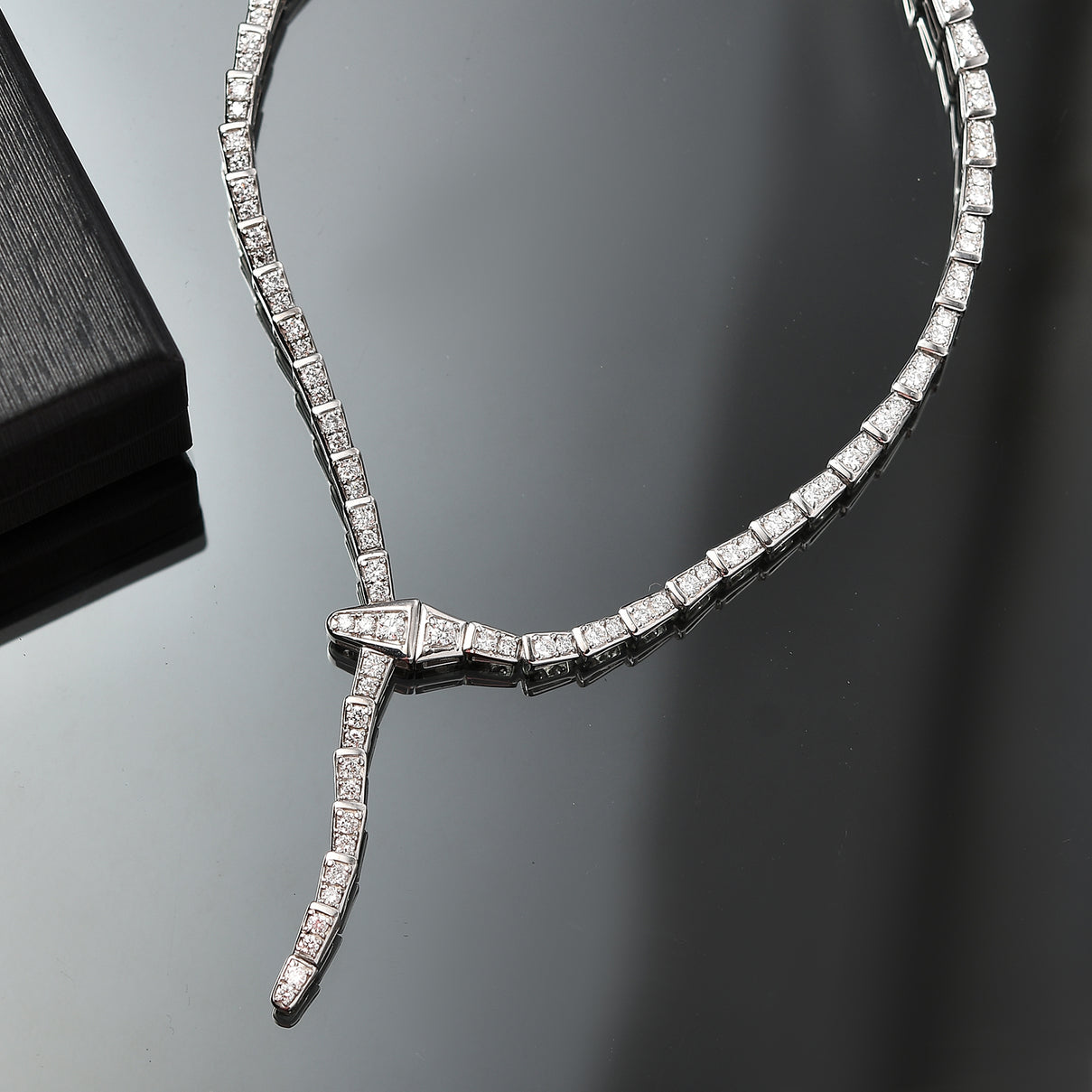 LUXURIANT 4 Ct. Lab Grown Diamond (SI-GH) Serpent Necklace with Box Clasp in Rhodium Overlay Sterling Silver, SGL Certified 18 Inch 8171157 3